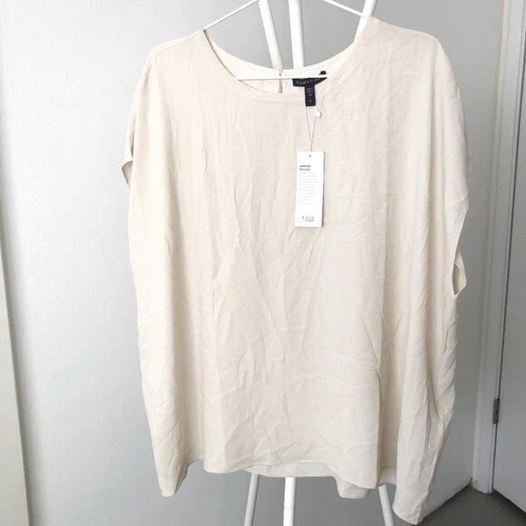NWT EILEEN FISHER PLUS BONE SILK GEORGETTE CREW NECK TOP $228 3X - Picture 1 of 7